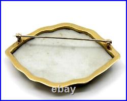 Antique Victorian Hand Painted Porcelain Brooch in 14k Solid Yellow Gold
