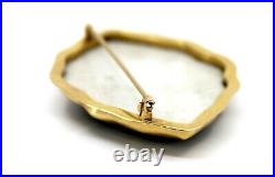 Antique Victorian Hand Painted Porcelain Brooch in 14k Solid Yellow Gold