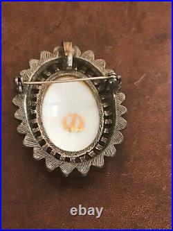 Antique Victorian Hand Painted Porcelain Brooch of Beautiful Woman