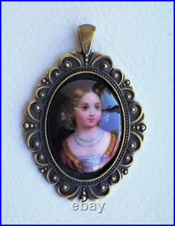 Antique Victorian Hand Painted Porcelain Cameo Pendant