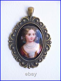 Antique Victorian Hand Painted Porcelain Cameo Pendant