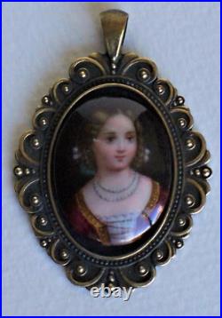 Antique Victorian Hand Painted Porcelain Cameo Pendant