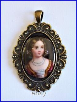 Antique Victorian Hand Painted Porcelain Cameo Pendant
