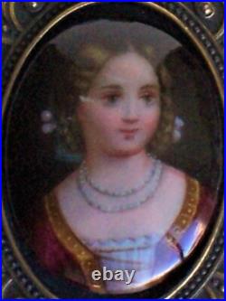 Antique Victorian Hand Painted Porcelain Cameo Pendant