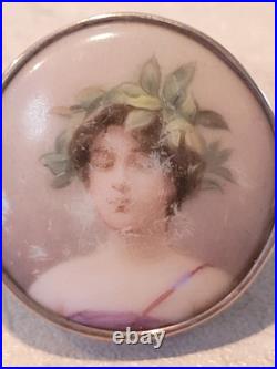 Antique Victorian Hand Painted Porcelain Dress Clip Nymph Daphne Woman