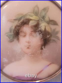 Antique Victorian Hand Painted Porcelain Dress Clip Nymph Daphne Woman