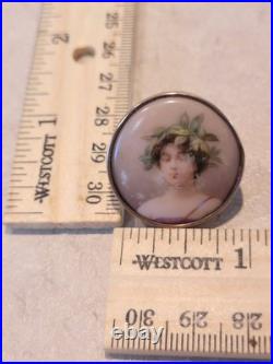 Antique Victorian Hand Painted Porcelain Dress Clip Nymph Daphne Woman