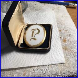 Antique Victorian Hand Painted Porcelain Initial P Gold Gilt Brooch