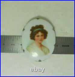 Antique Victorian Hand Painted Porcelain Panel Sterling Silver Frame Brooch