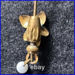 Antique Victorian Hand-Painted Porcelain Stick Pin withPearls & Enamel Drop c. 1895