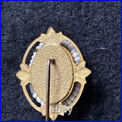 Antique Victorian Hand-Painted Porcelain Stick Pin withPearls & Enamel Drop c. 1895