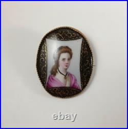 Antique Victorian Hand Painted Portrait Brooch