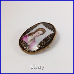 Antique Victorian Hand Painted Portrait Brooch