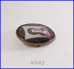 Antique Victorian Hand Painted Portrait Brooch