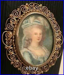 Antique Victorian Hand Painted Portrait Cameo Gilded Brooch Georgian Pin