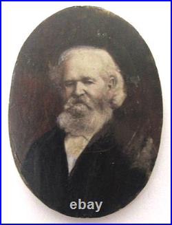 Antique Victorian Hand Painted Portrait Miniature Of Walt Whitman