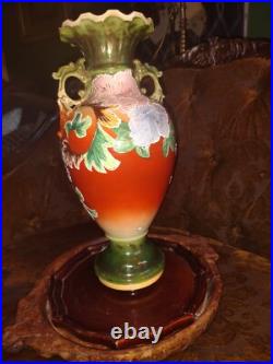 Antique Victorian Hand Painted Portrait Porcelain Handled Vase