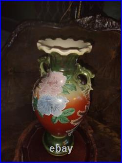 Antique Victorian Hand Painted Portrait Porcelain Handled Vase