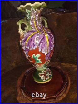 Antique Victorian Hand Painted Portrait Porcelain Handled Vase