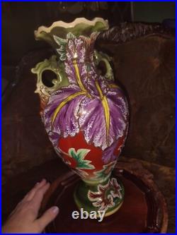 Antique Victorian Hand Painted Portrait Porcelain Handled Vase