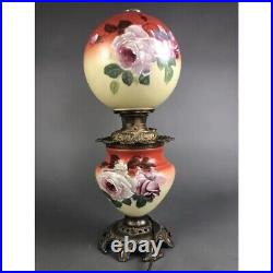 Antique Victorian Hand Painted Rosses Gone With The Wind Lamp