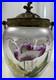 Antique Victorian Hand Painted Satin Glass Biscuit Cracker Jar Brass Mount c1890