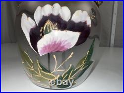 Antique Victorian Hand Painted Satin Glass Biscuit Cracker Jar Brass Mount c1890