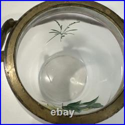 Antique Victorian Hand Painted Satin Glass Biscuit Cracker Jar Brass Mount c1890