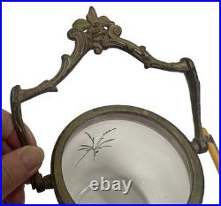 Antique Victorian Hand Painted Satin Glass Biscuit Cracker Jar Brass Mount c1890
