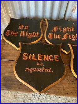 Antique Victorian Hand Painted Sign Wooden Shield Silence Religious Black Church