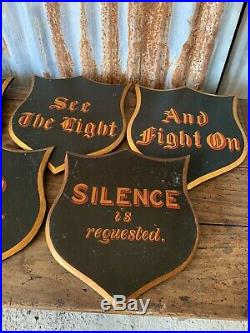 Antique Victorian Hand Painted Sign Wooden Shield Silence Religious Black Church