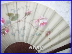 Antique Victorian Hand Painted Silk Hand Fan 1880's Signed