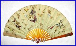 Antique Victorian Hand Painted Silk and Horn Hand Fan 1880's