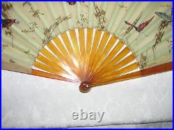 Antique Victorian Hand Painted Silk and Horn Hand Fan 1880's
