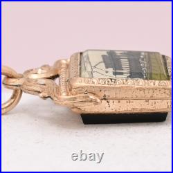 Antique Victorian Hand Painted Trolley Car Gold Filled Watch Fob Charm Pendant