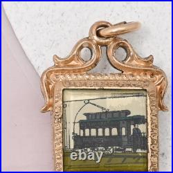 Antique Victorian Hand Painted Trolley Car Gold Filled Watch Fob Charm Pendant Antique Victorian Hand Painted Trolley Car Gold Filled Watch Fob Charm Pendant