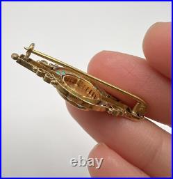 Antique Victorian Hand Painted Turquoise 18k Brooch Pin