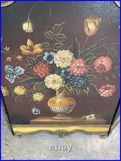 Antique Victorian Hand Painted Wooden 3-panel Fireplace Screen