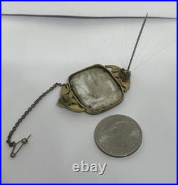 Antique Victorian Hand Painted Young Boy Porcelain Portrait Frame Brooch