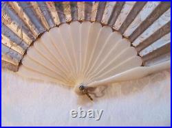 Antique Victorian Hand Painted and Lace Hand Fan Circa 1870