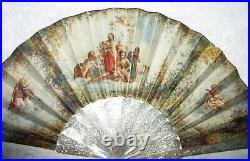 Antique Victorian Hand Painted and Mother of Pearl Hand Fan Dated 1861