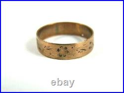 Antique Victorian Hand Stamped 10K Solid Gold Cigar Band Wedding Ring