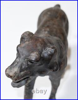 Antique Victorian Hand Tooled Leather Animal Sculpture Prized Hunting Dog Hound