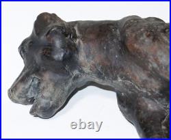 Antique Victorian Hand Tooled Leather Animal Sculpture Prized Hunting Dog Hound