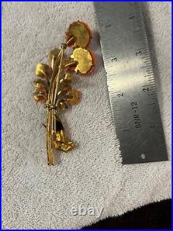 Antique Victorian Hand With Carved Molded Celluloid Flowers Brooch Pin