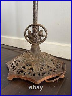 Antique Victorian Hand Wrought Iron Ship Crest Bridge Arm Ornate Floor Lamp 57