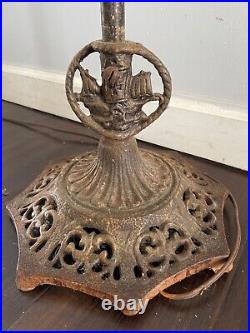 Antique Victorian Hand Wrought Iron Ship Crest Bridge Arm Ornate Floor Lamp 57