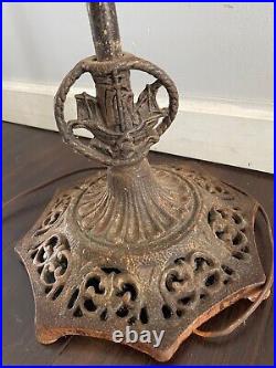 Antique Victorian Hand Wrought Iron Ship Crest Bridge Arm Ornate Floor Lamp 57