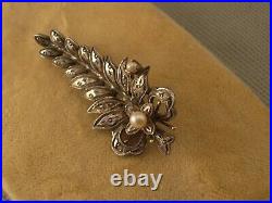 Antique Victorian Hand-engraved Silver And 8k Gold Brooch