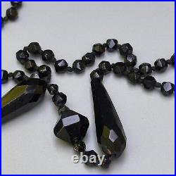 Antique Victorian Hand knotted Black Glass Bead beaded Necklace 33L